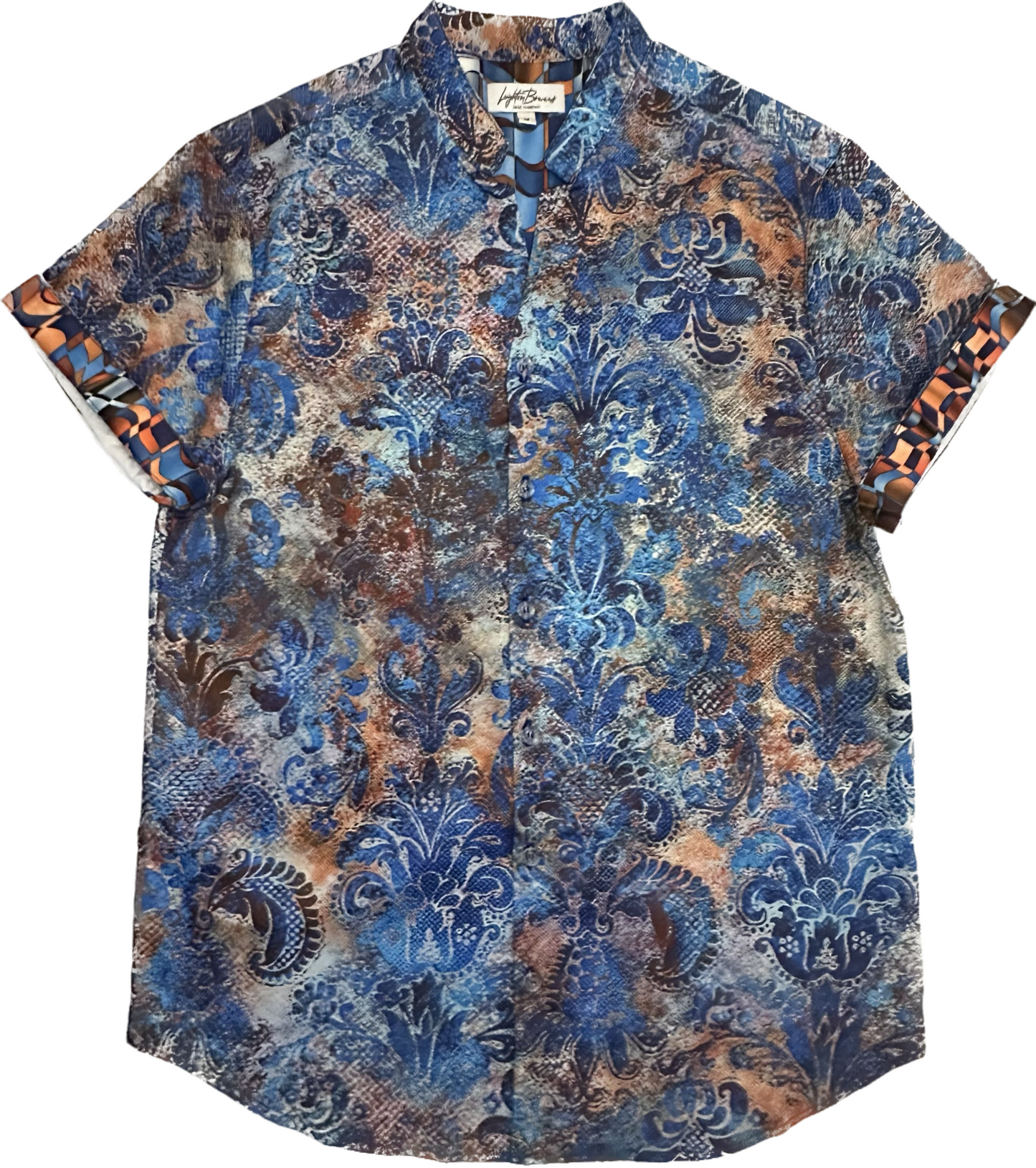 Floral Damask Short Sleeve Button Down Shirt