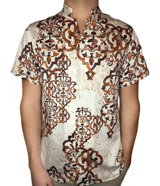 Deconstructed Baroque Short Sleeve Button Down Shirt