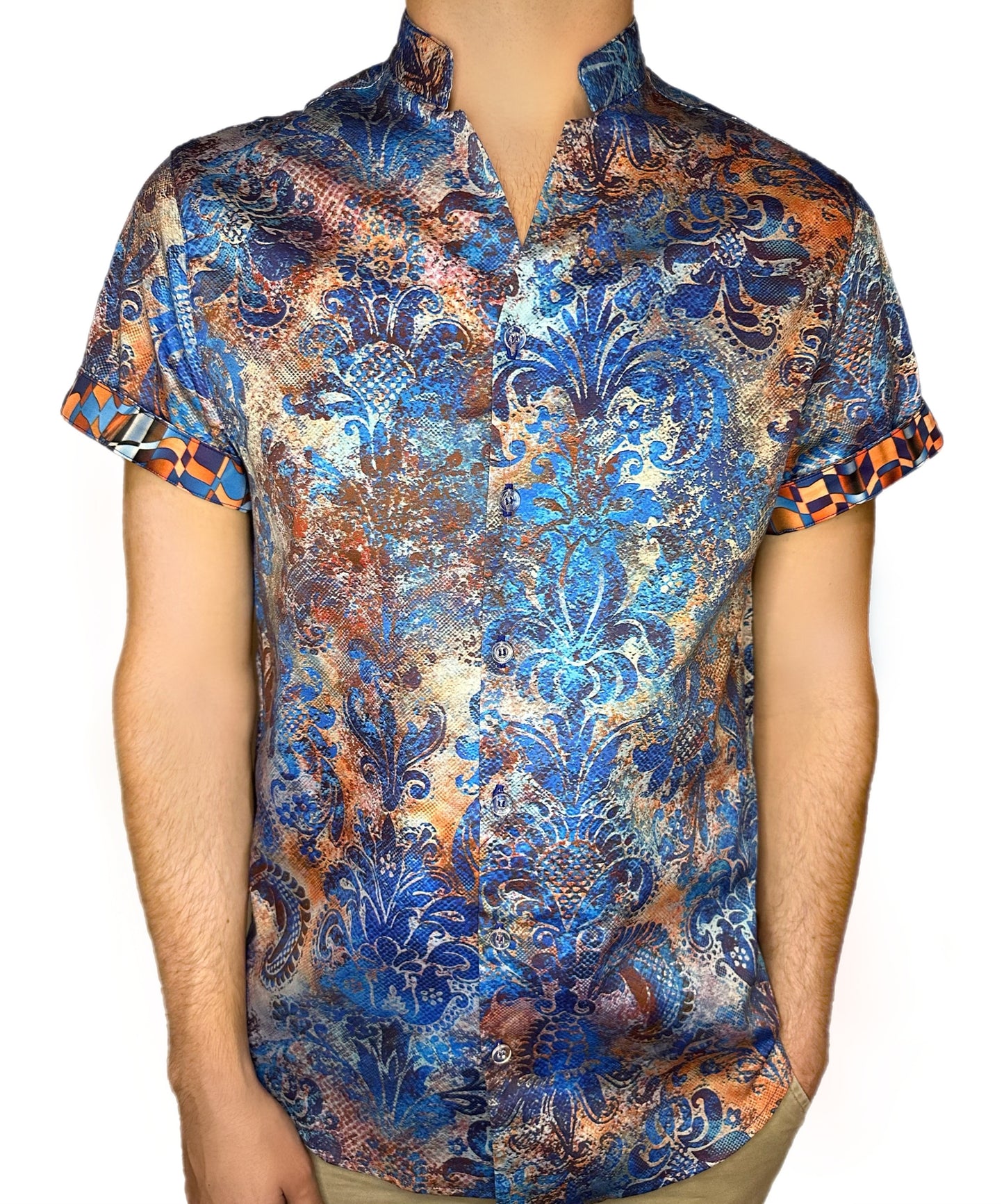 Floral Damask Short Sleeve Button Down Shirt