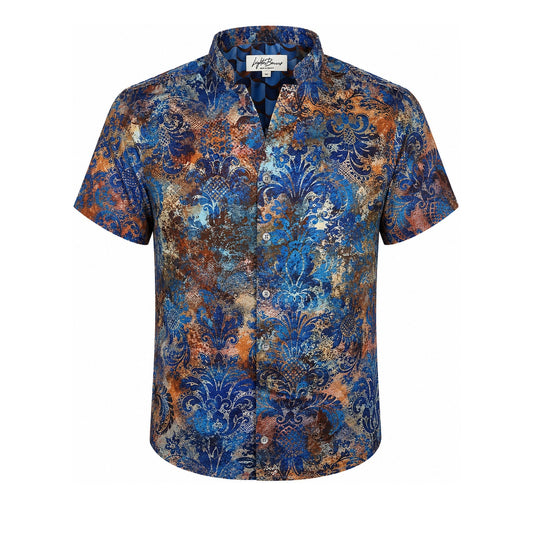 Floral Damask Short Sleeve Button Down Shirt