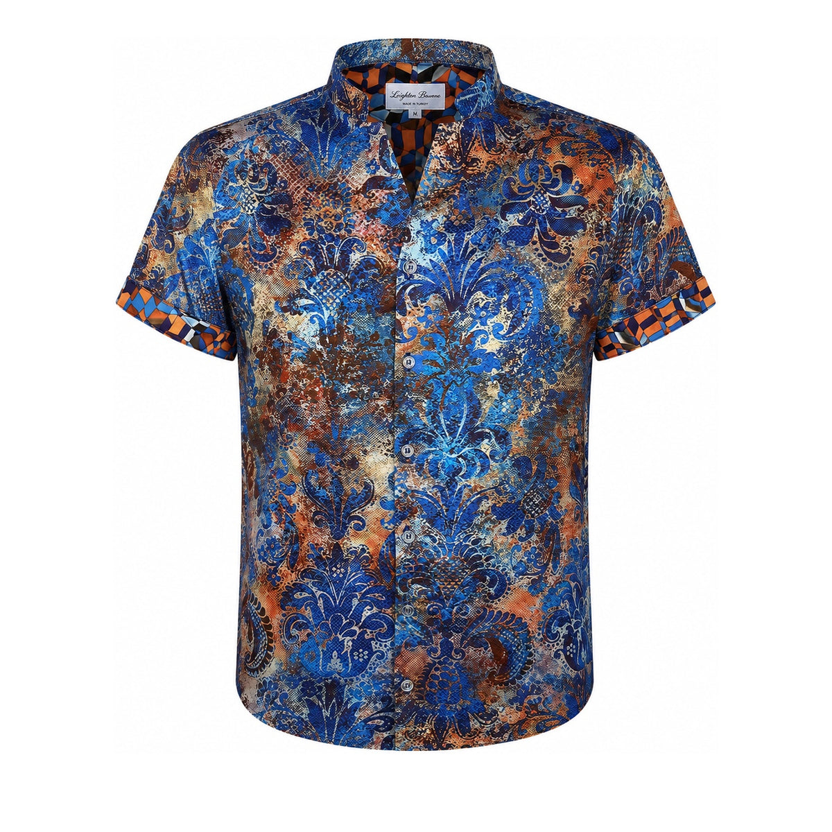 Floral Damask Short Sleeve Button Down Shirt